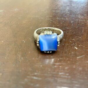 VTG Claire's Silver tone Art Deco Style Ring with Blue Stone Sz 7.5